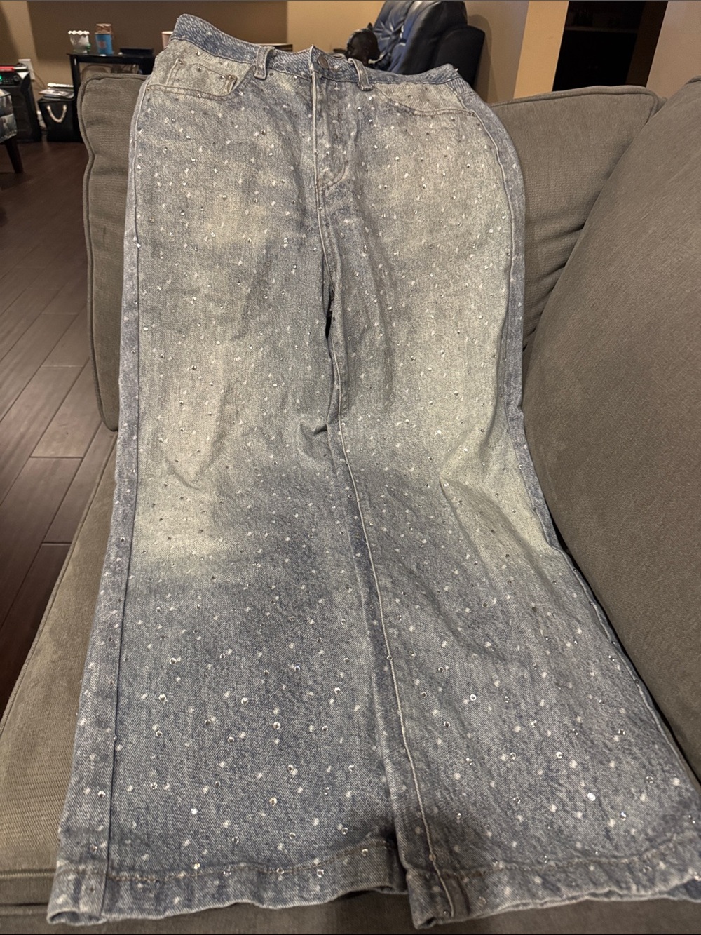 Black icon Women’s Embellished Light Blue Wide-Leg Jeans - size 30 no stretch
